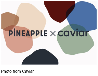 Pineapple x caviar in front of colored misshaped circles