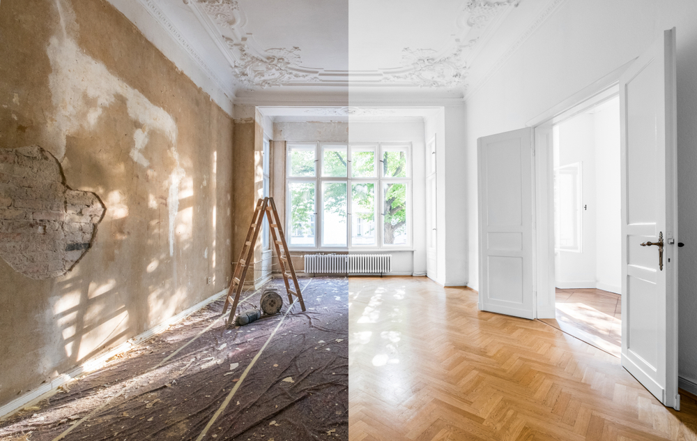 Shutterstock_1163474824  renovation concept - apartment before and after restoration or refurbishment -