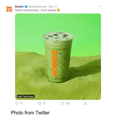 Dunkin Matcha Mesmerizing Latte Photo from Twitter