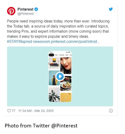 Twitter_Pinterest tweeted about their new Today tab to give people daily inspiration. 