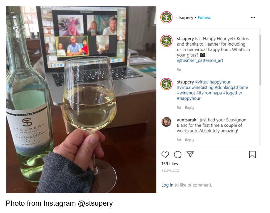 Instagram_Happy Hour yet? Post by St. Stupery advertising a virtual happy hour.