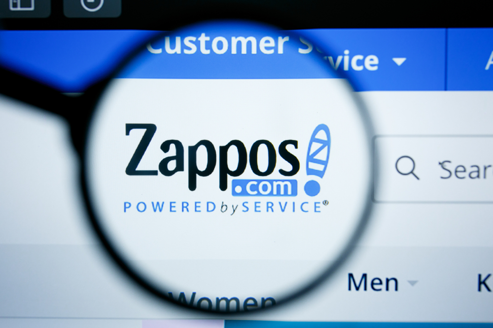 Shutterstock_1450974128 Los Angeles, California, USA - 25 June 2019: Illustrative Editorial of Zappos website homepage. Zappos logo visible on display screen.