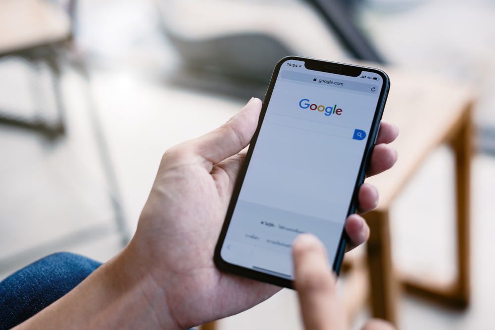 Shutterstock_1378965911 CHIANG MAI,THAILAND-APR 25,2019 Google is an online social networking on iPhone X is popular In year.